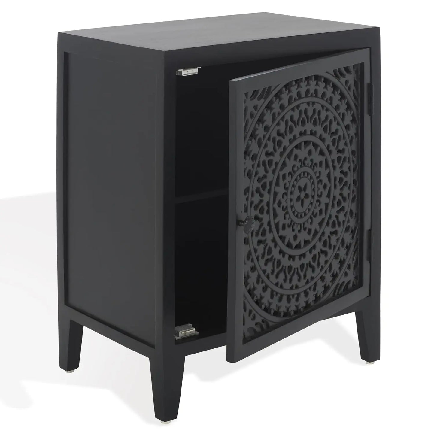 Carved Mango Wood Single Door Nightstand Brown Artisan Bedroom Side Table, Customized