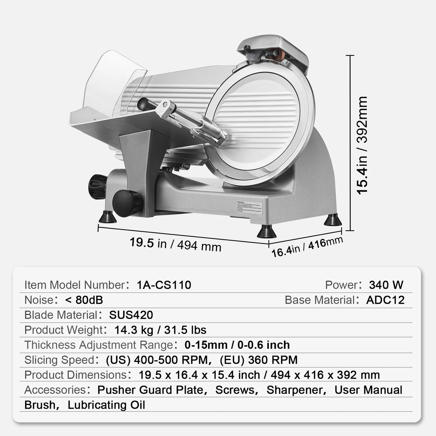 Meat Slicer 8/10inch Carbon Steel Blade Electric Deli Food Slicer Adjustable Thickness Commercial Home Cut Meat Cheese