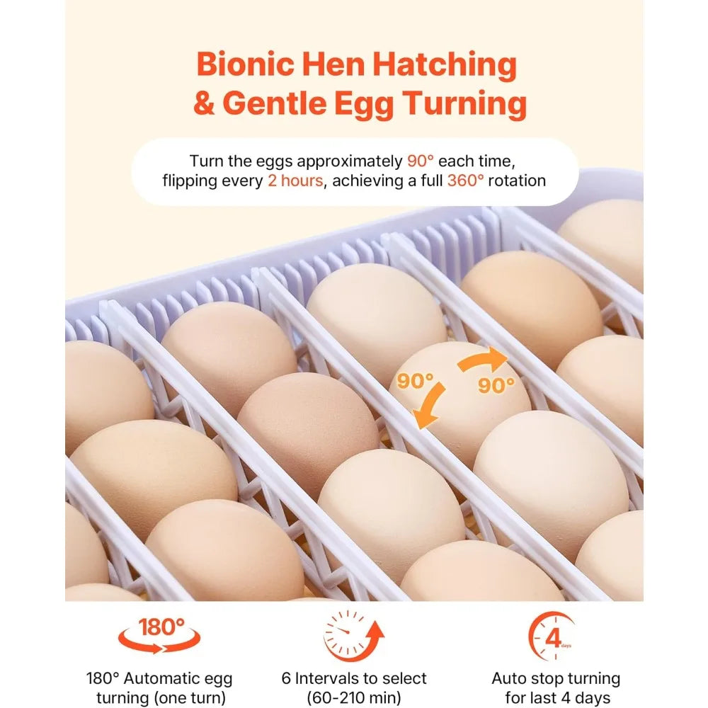 48 Egg Incubator, Automatic Egg Turner with LED Candler, Temperature Display & Auto Humidity Control, 360° View Clear Window