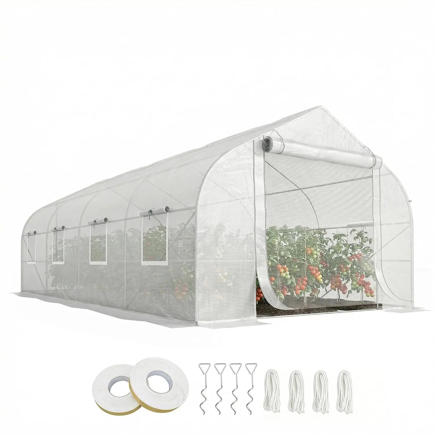 20x10x7ft Walk-in Greenhouse Tunnel w/ Zippered Mesh Door & 6 Windows Galvanized Steel Frame Garden Plant Hot House, Customized