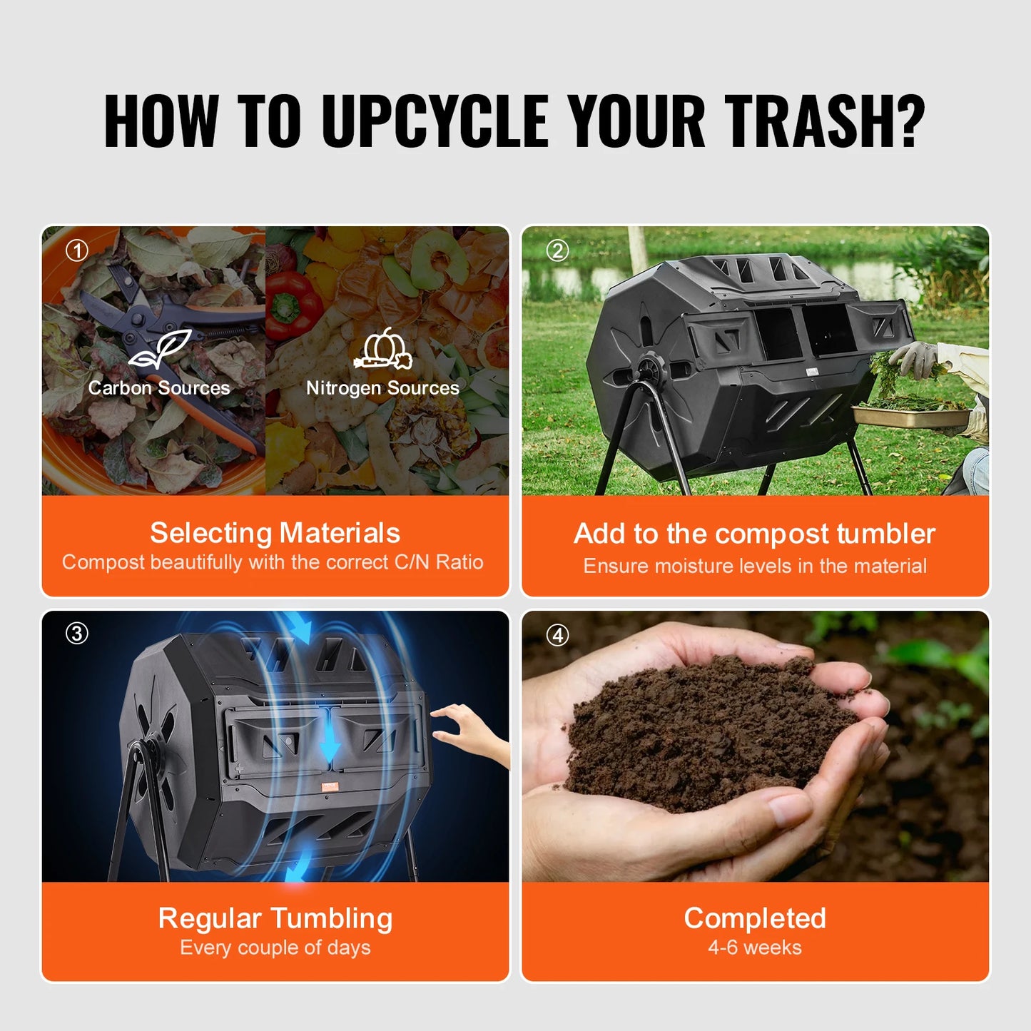 Compost Bin 18.5/37/43Gal Dual Chamber Composting Tumbler BPA FreeComposter Bin Tumbler for Garden Kitchen Yard Outdoor