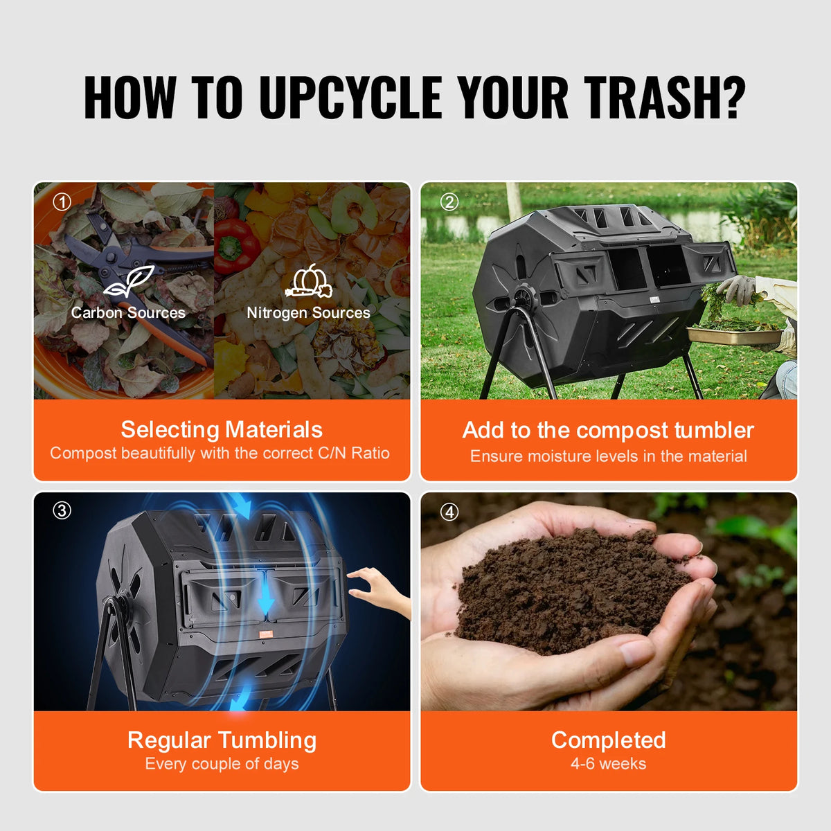 Compost Bin 18.5/37/43Gal Dual Chamber Composting Tumbler BPA FreeComposter Bin Tumbler for Garden Kitchen Yard Outdoor