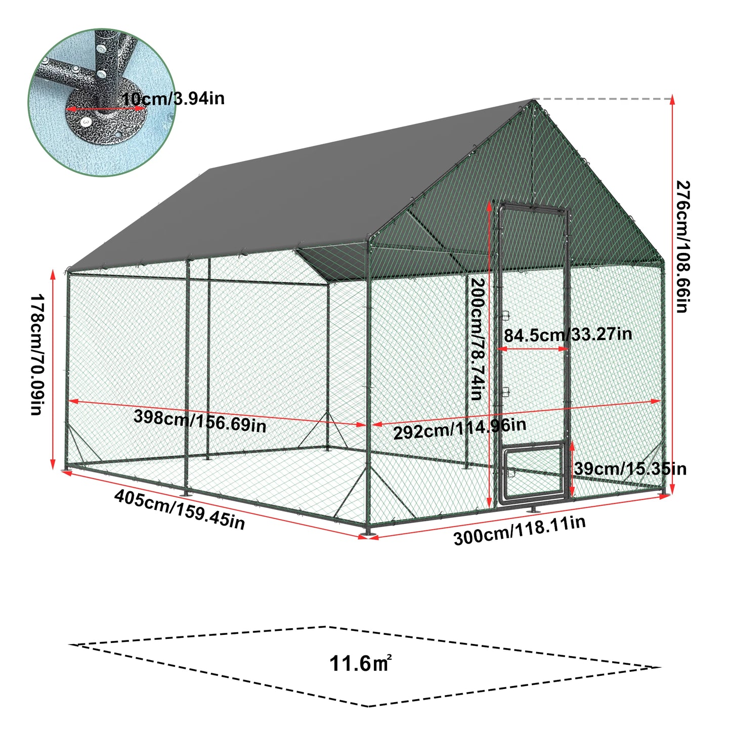 Large Walk-in Chicken Coop Walk-in Poultry Chicken Run Nylon Netting Metal Tubes Poultry Enclosure with Waterproof Anti-UV Cover and Security Door, Ideal for Rabbit, Duck, Backyard and Farm Yard