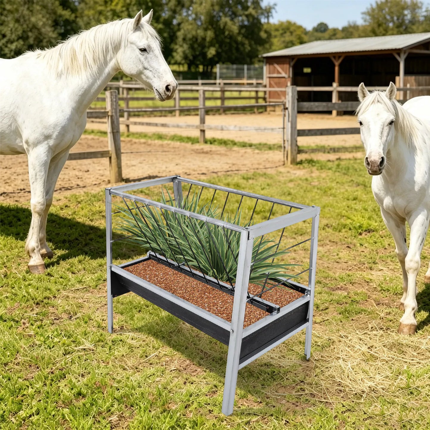 Large Capacity 2-in-1 Grain & Hay Feeder for Goats Sheep Horse with Pre-drilled Holes Round Edges Durable Feed Trough