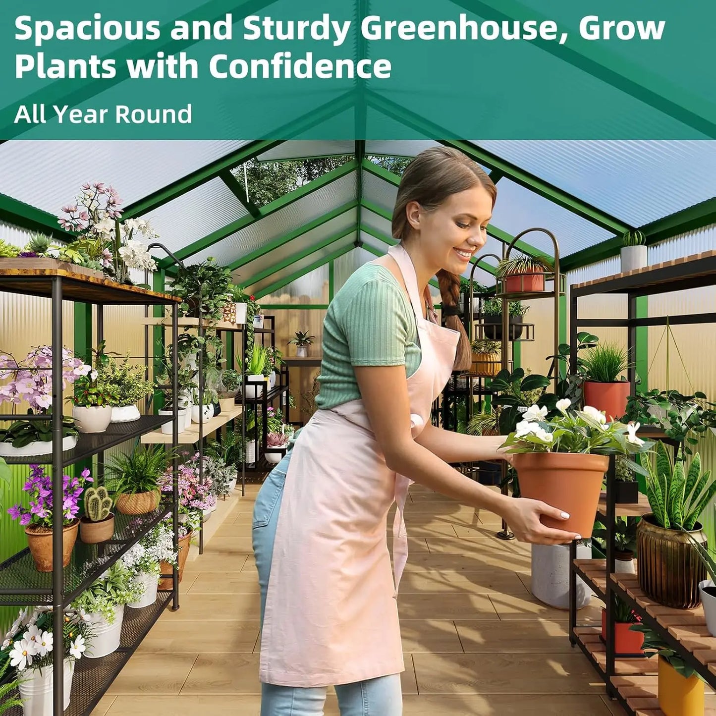 8x12 FT Outdoor Aluminum Greenhouse – Heavy-Duty Frame with Adjustable Roof Vent for Year-Round Gardening. Customized