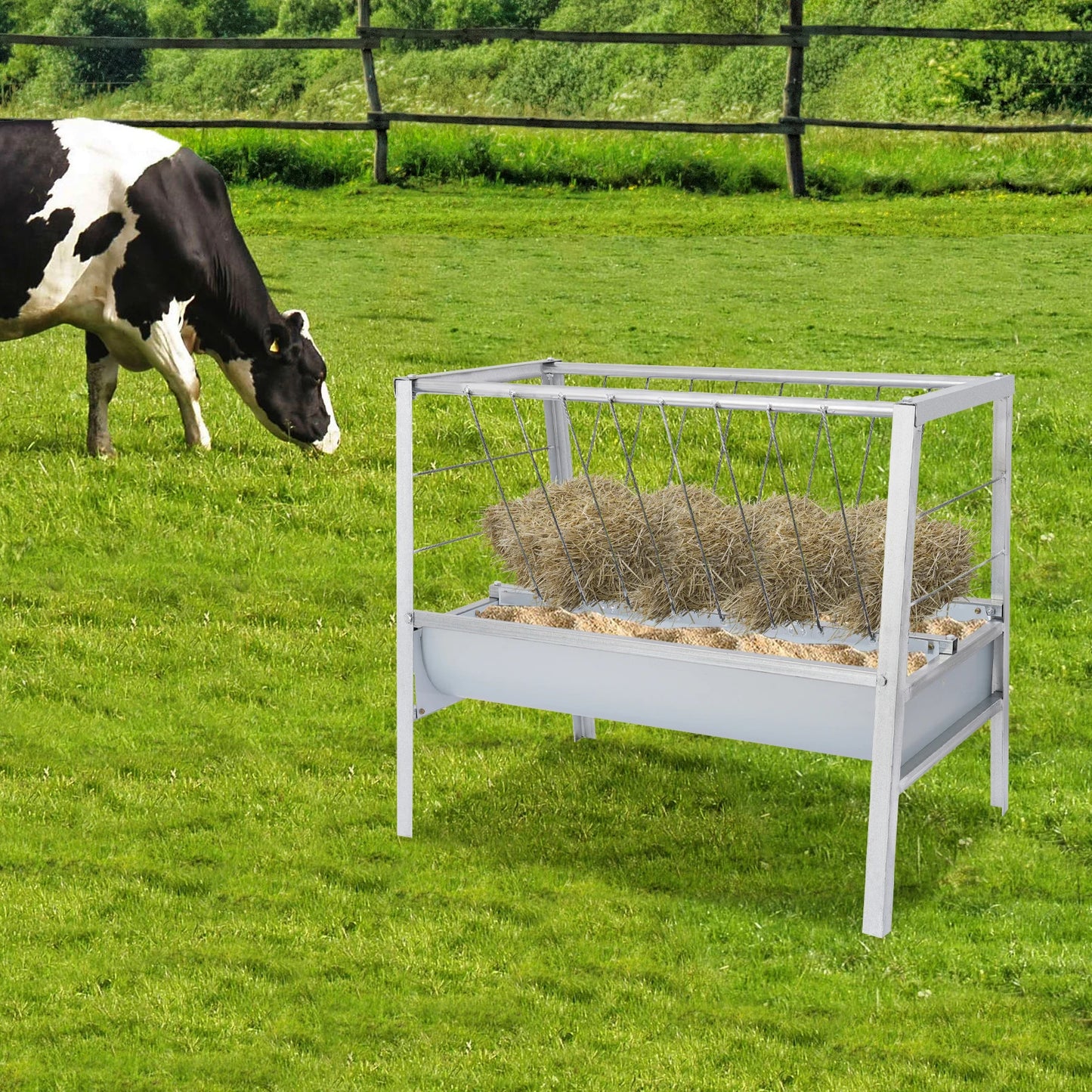 Metal Freestanding Hay Feeder Rack| Dual Side Livestock Feeding Tray for Goats,Cattle, and Horses| 200L