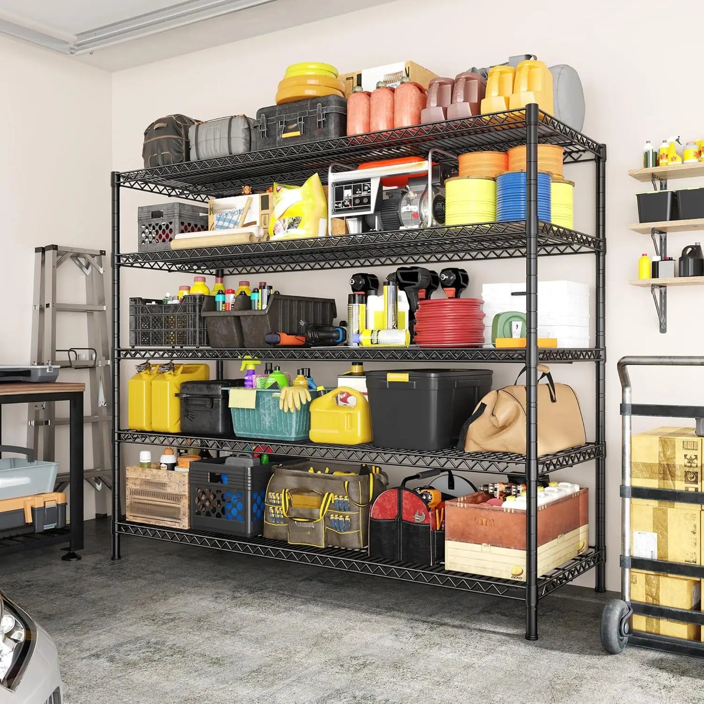 3200LBS Heavy Duty Storage Shelves 5-Tier Adjustable Wire Shelving Unit 55.5"W x 18"D x 71"H for Garage Pantry Commercial