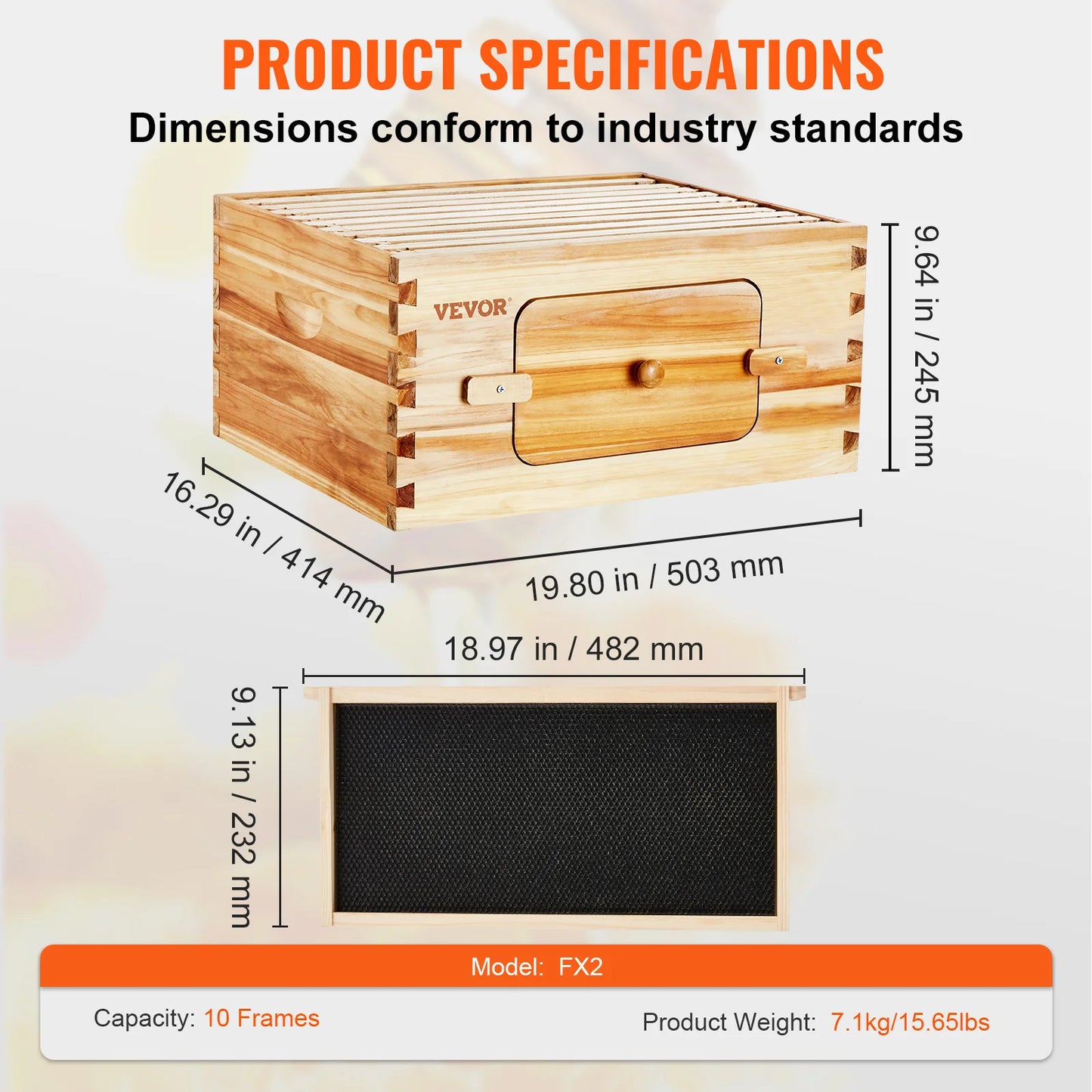 Bee Hive Deep Box Starter Kit 100% Beeswax Coated Natural Cedar Wood Langstroth Beehive Kit Transparent Acrylic