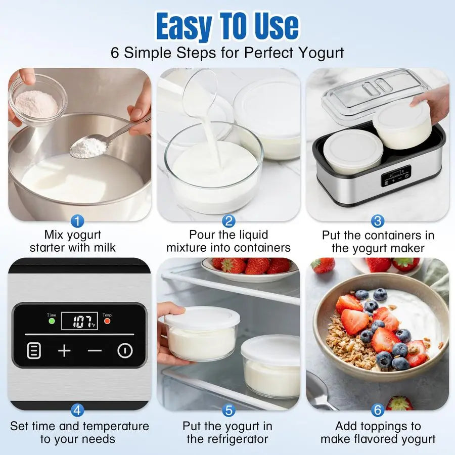 Maker with Two Containers, Yogurt Maker Machine with Adjustable Temperature amp Time Control, Automatic ShutOff amp Constant Tem