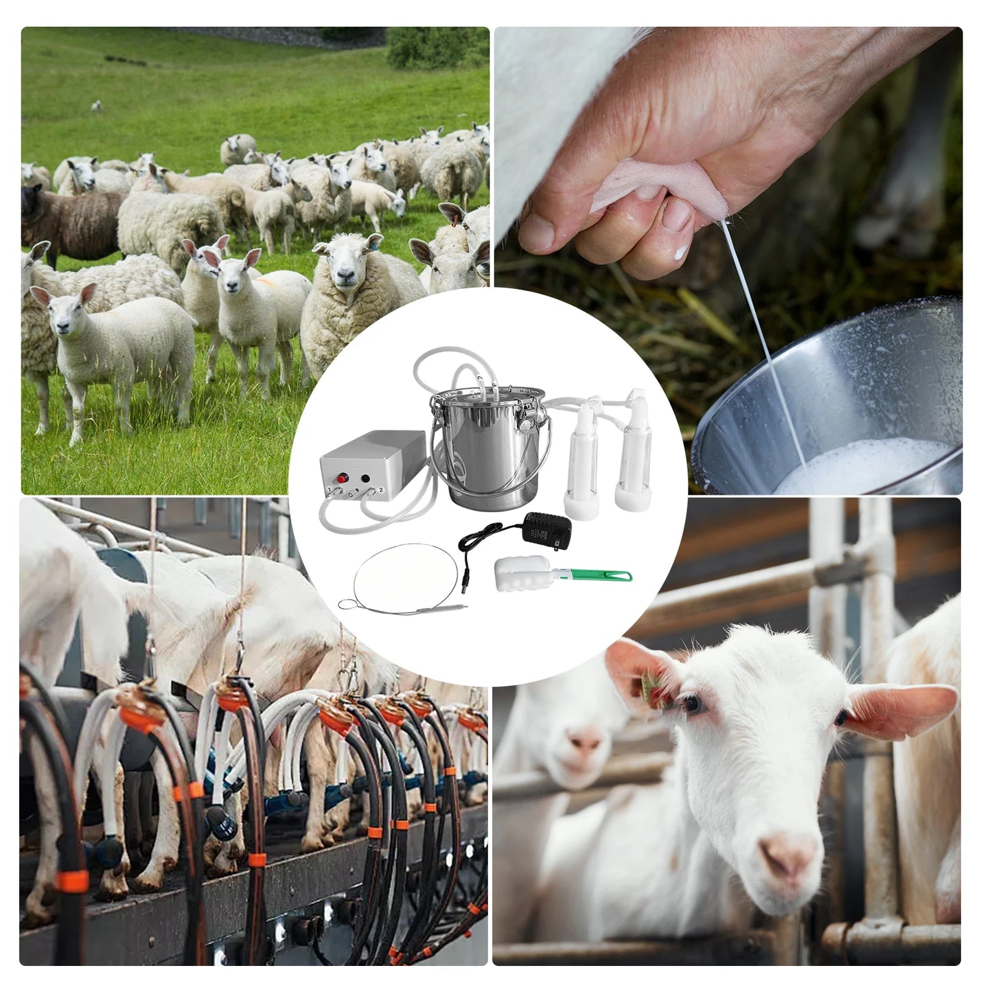 Electric Goat Milker Machine with Speed Adjustable Pulsation, Portable 3L Bucket Vacuum Milker, Electric Pulsation Milking Machine with Teat Cups for Sheep, Dairy Goats and Small Farm Use