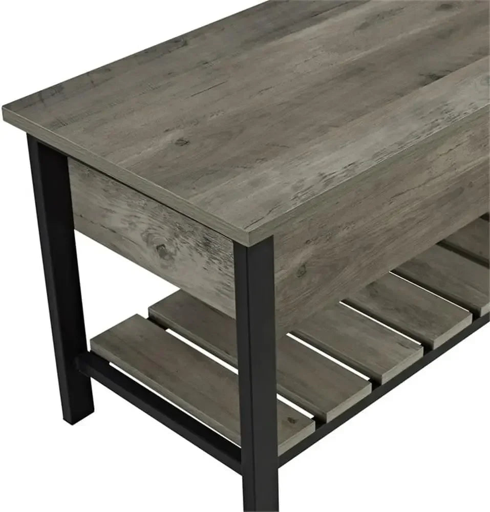 Farmhouse Entryway Bench Shoe Storage Open-Top Hallway Organizer, 48 Inch, in Rustic Gray Wash