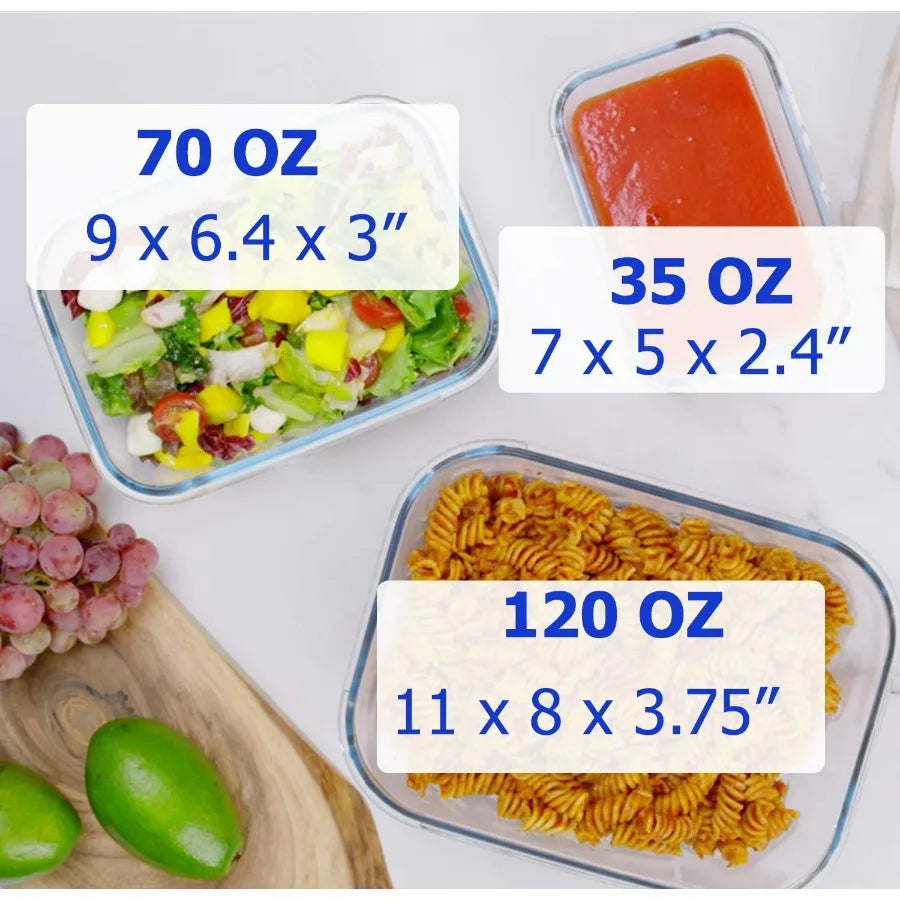 X-LARGE Glass Food Storage Containers with Lids Baking Dish Set Glass Storage Containers with Locking Lid Set 3-120 oz/70 oz/35