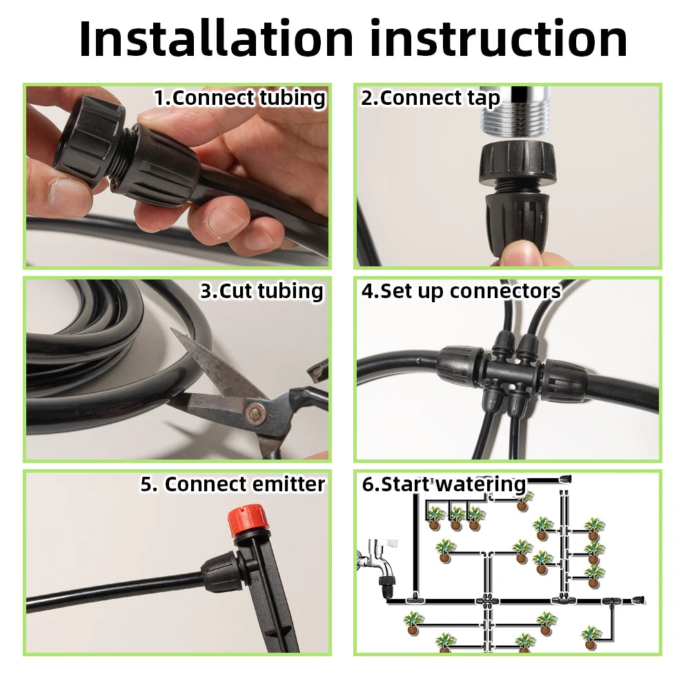 1/2" Main line Drip Irrigation System Adjustable Drippers Plant Garden Watering Set Watering Kits Locked Fittings Do not Pop Out