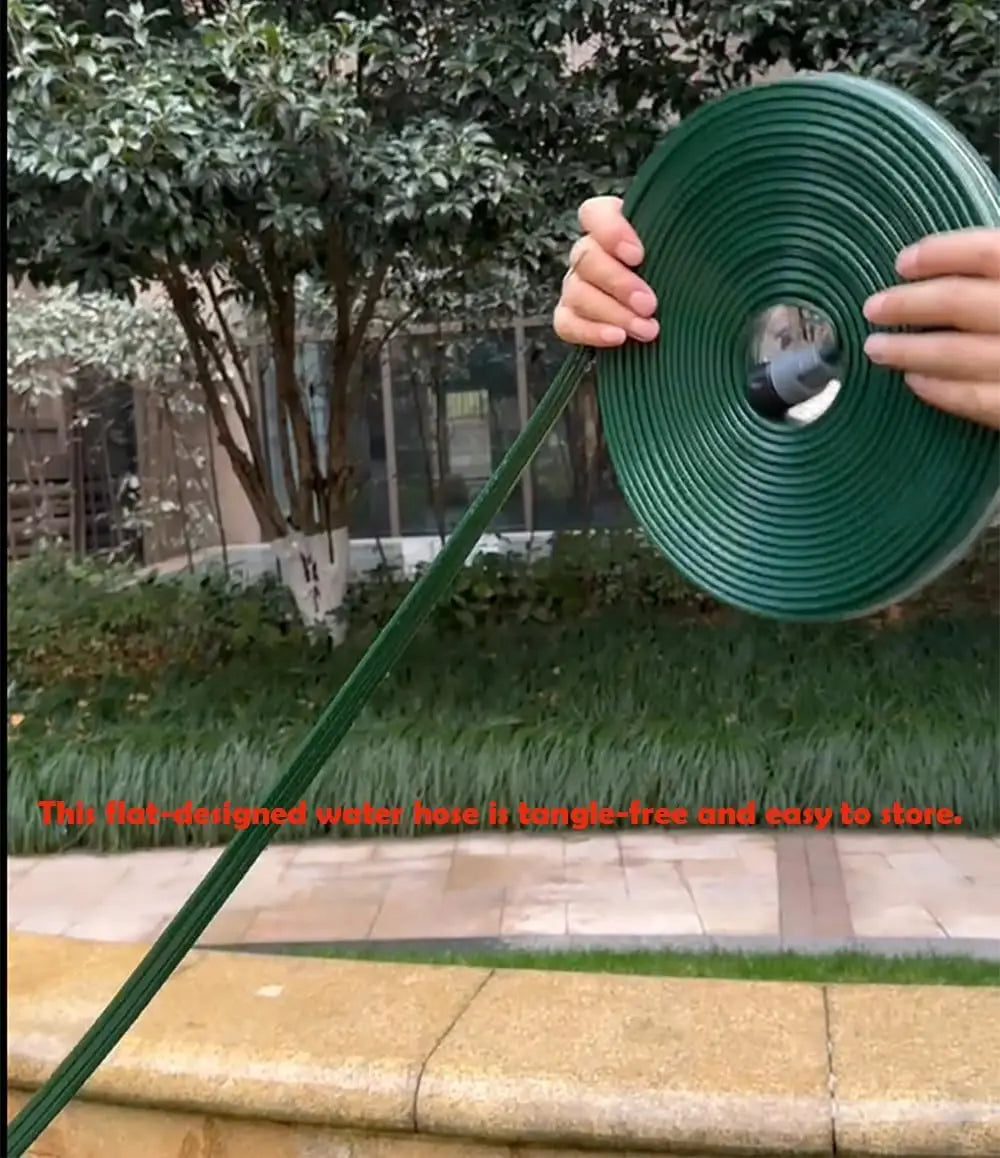 25 FT Heavy Duty Flat Garden Soaker Hose with Holes, Reinforced No-Kink Lawn Irrigation Includes Stakes