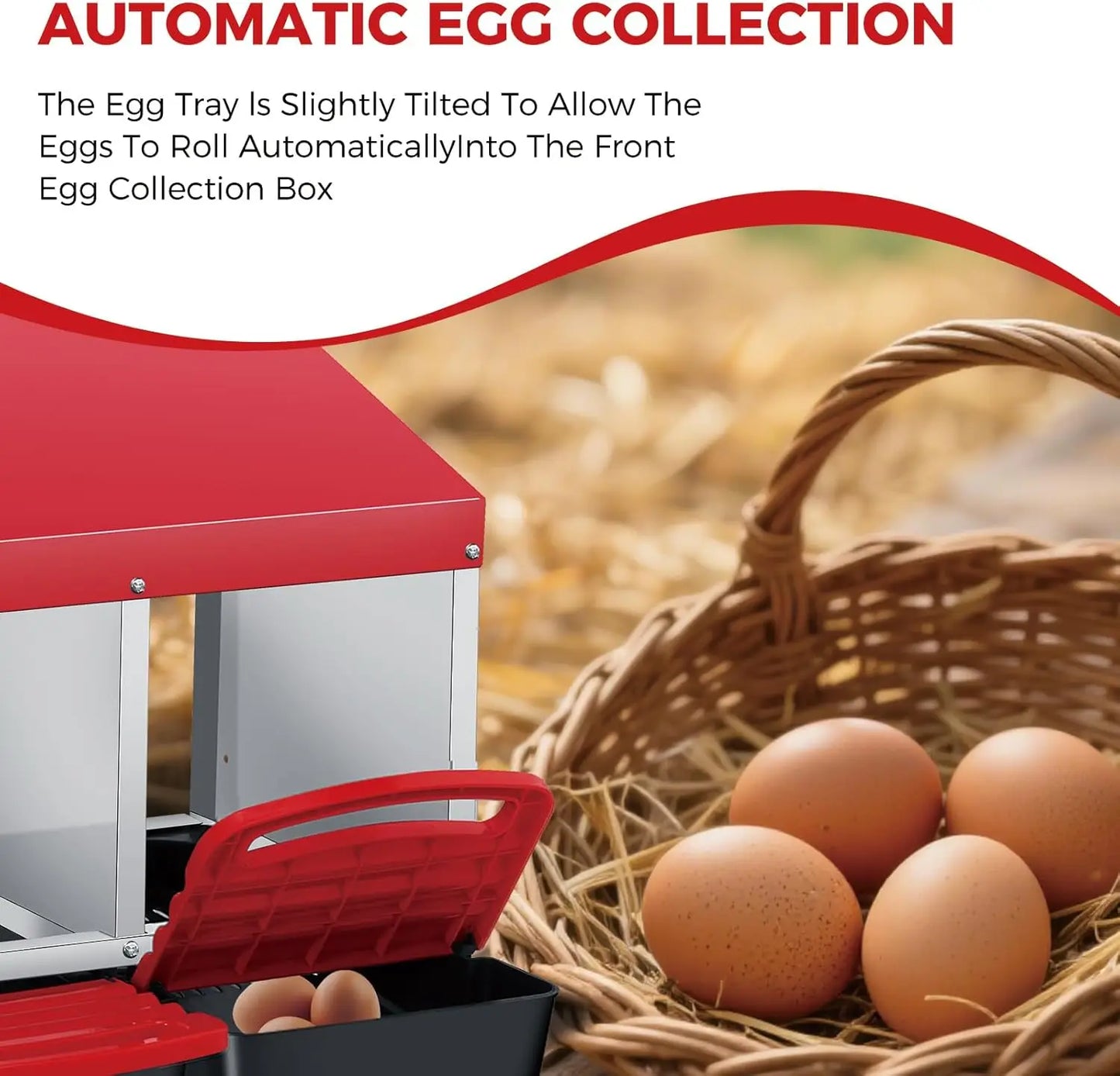 Chicken Nesting Box 4 Compartment Roll Away Design Automatic Roll-Out Egg Collection with Perch Wall Mount for Hens Ducks Rabbit