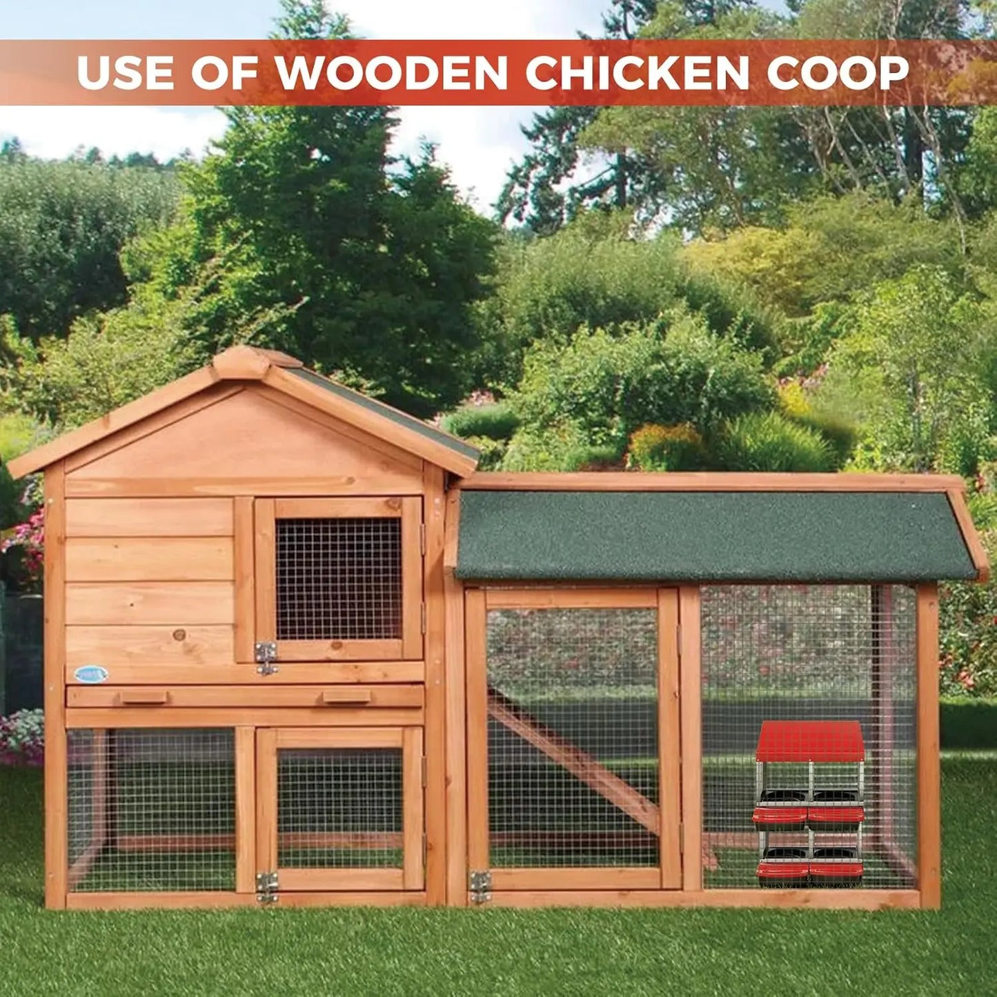 Chicken Nesting Box 4 Compartment Roll Away Design Automatic Roll-Out Egg Collection with Perch Wall Mount for Hens Ducks Rabbit