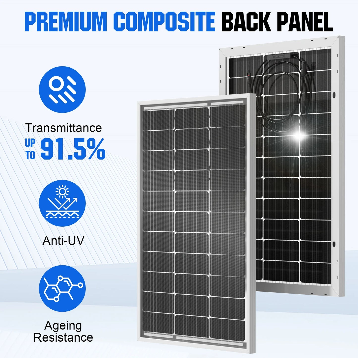 Bifacial 100 Watt 12 Volt Solar Panel Monocrystalline Rigid High-Efficiency PV Module Power Charger for Sunsheds,Rvs