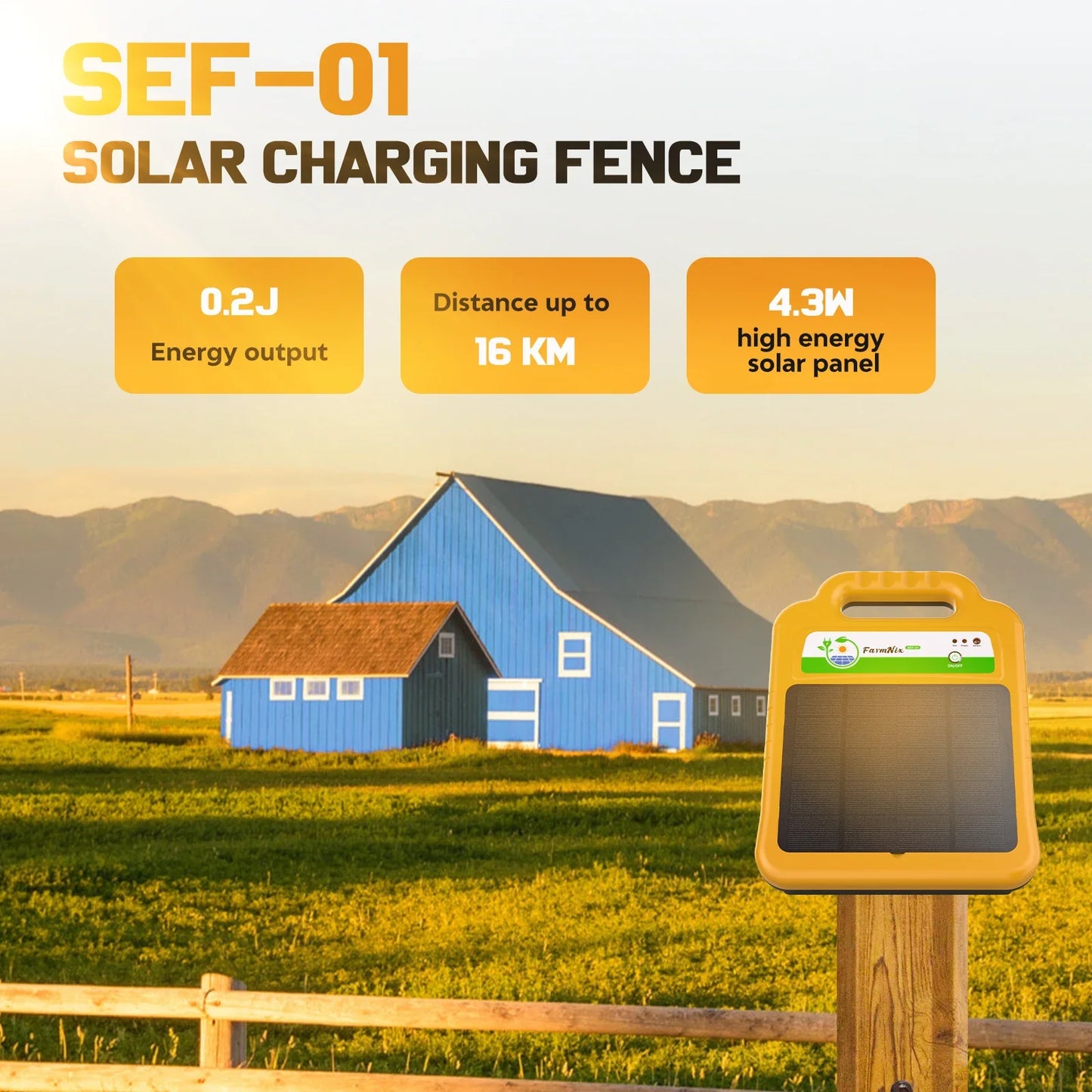 16KM/10 Miles Solar Electric Fence Energizer 0.2 J 8KV Electric Fence charger for Farm Livestock for Anti-theft Fencing Tools