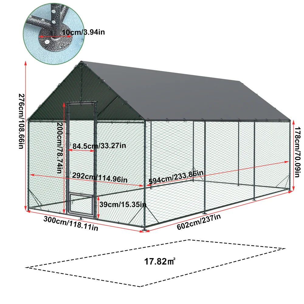 Large Walk-in Chicken Coop Walk-in Poultry Chicken Run Nylon Netting Metal Tubes Poultry Enclosure with Waterproof Anti-UV Cover and Security Door, Ideal for Rabbit, Duck, Backyard and Farm Yard