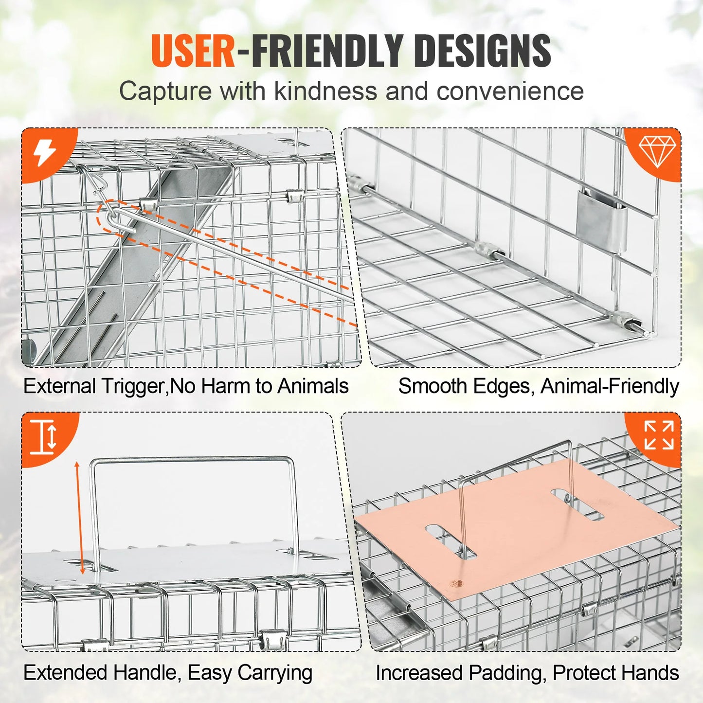 Live Animal Cage Trap Humane Cat Rodent Control Folding with Handle for Stray Cats Rabbits Squirrels Raccoons Groundhog