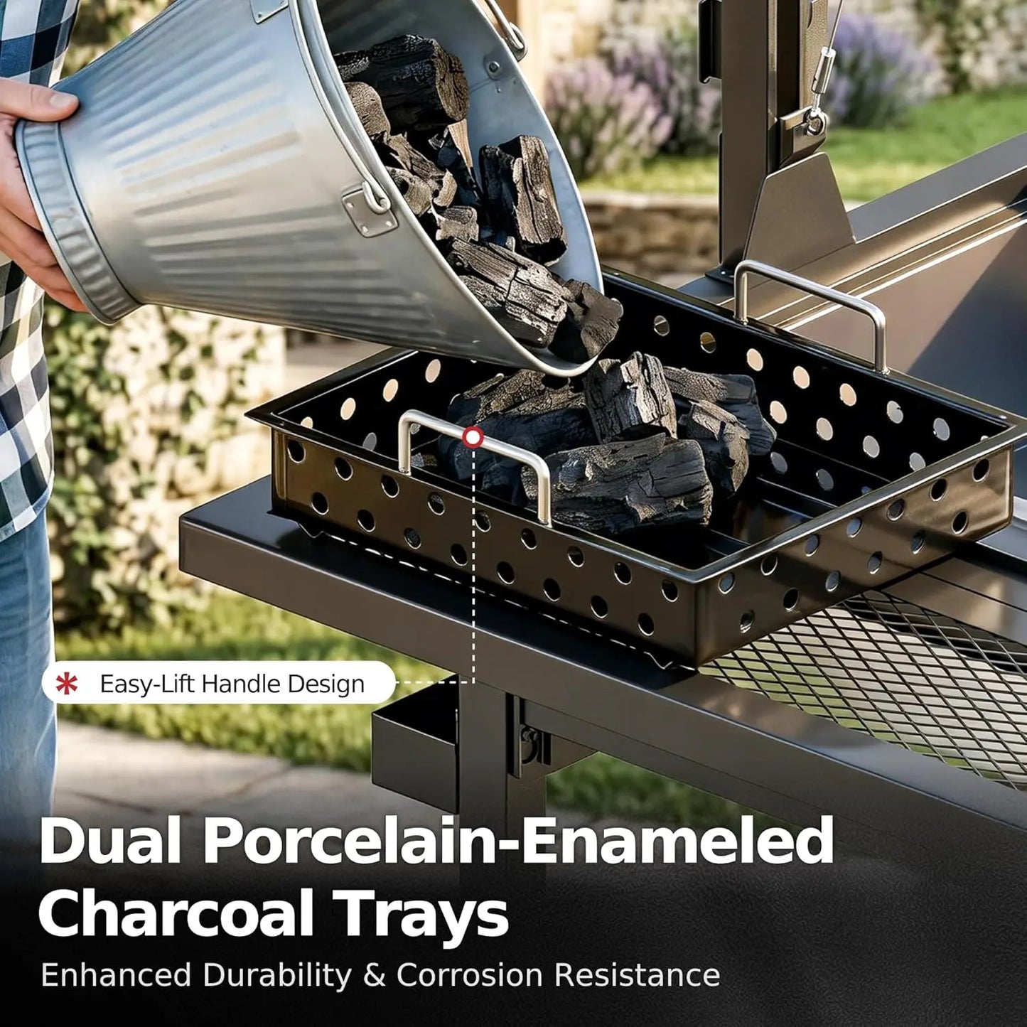 Santa Maria Charcoal & Wood BBQ Grill Adjustable Height Dual Enameled Trays 666sq.in Backyard, Custom