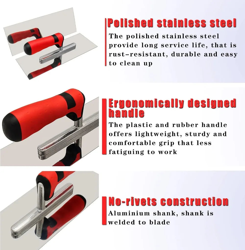 3PC Stainless Steel Concrete Finishing Kit: Trowel, Edger, Groover