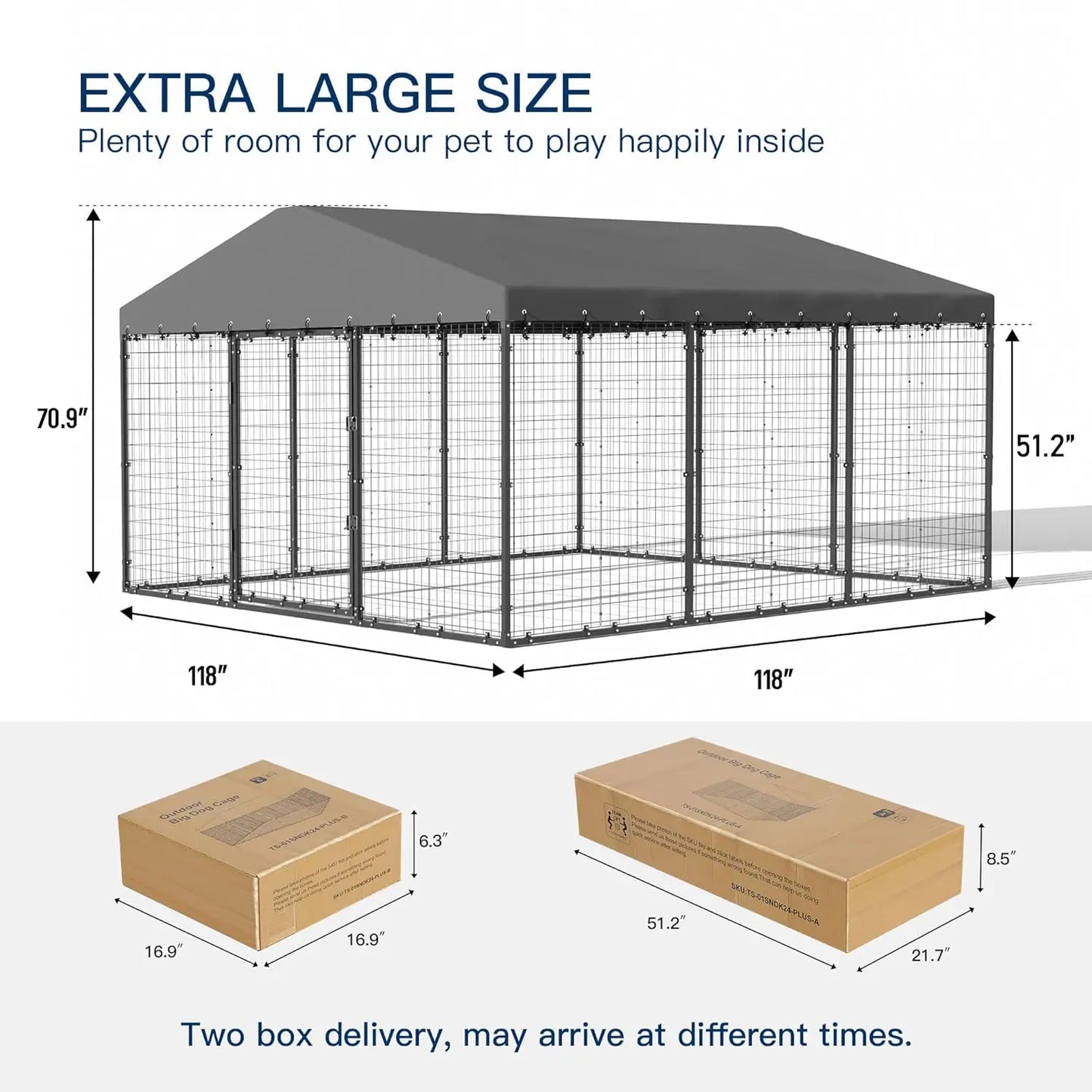 10x10x6 FT Galvanized Steel Outdoor Dog Kennel Heavy Duty Pen Double Locks UV Water Resistant Roof Cover, Custom