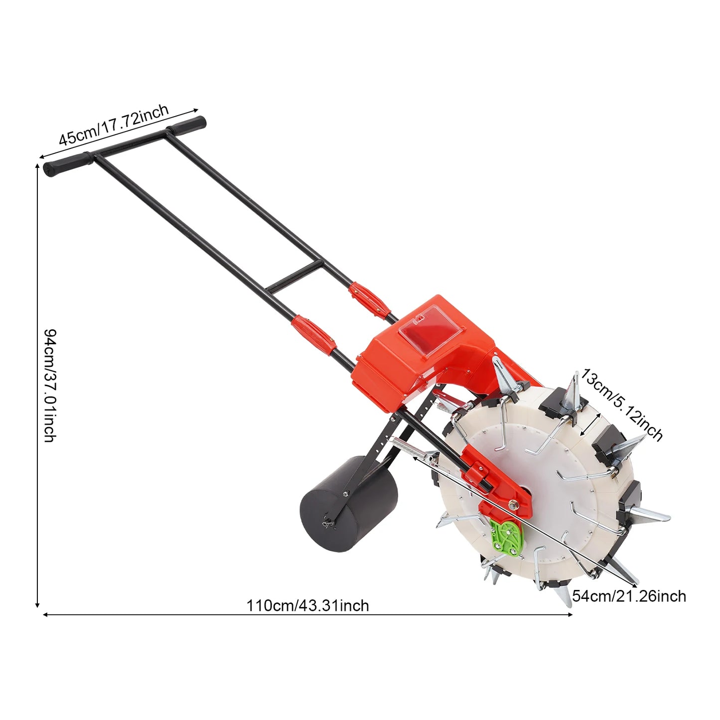 10-Row Push Seeder for Corn Beans Adjustable Depth 1.38-3.07in 8.27lb Hopper Garden Planting Machine with 3 Wheels
