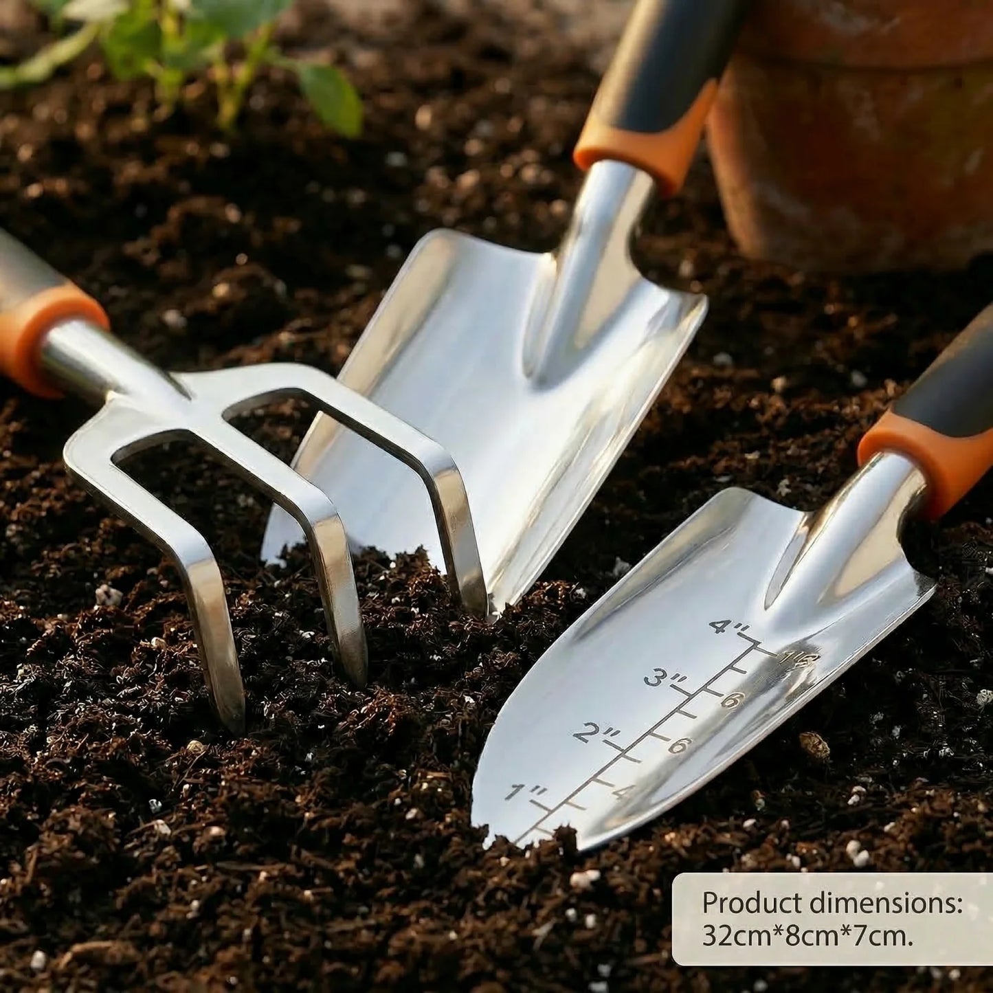 3-Piece Ergonomic Gardening Tool Set Stainless Steel Trowel Transplant Trowel Cultivator for Home Garden Weeding and Planting