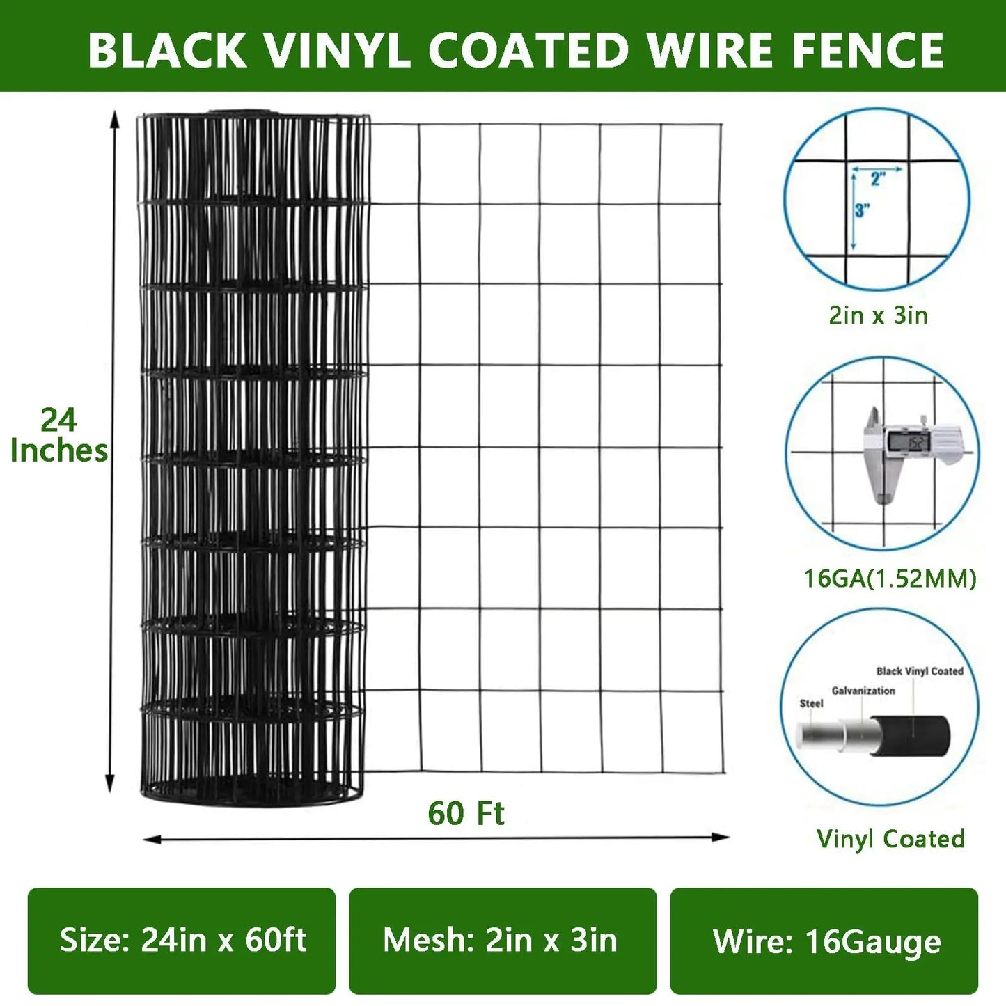 Hardware Cloth 2"x3" Mesh Roll, 16 Gauge Hot-Dipped After Welding Chicken Wire for Animal Fencing, Garden Plant Supports
