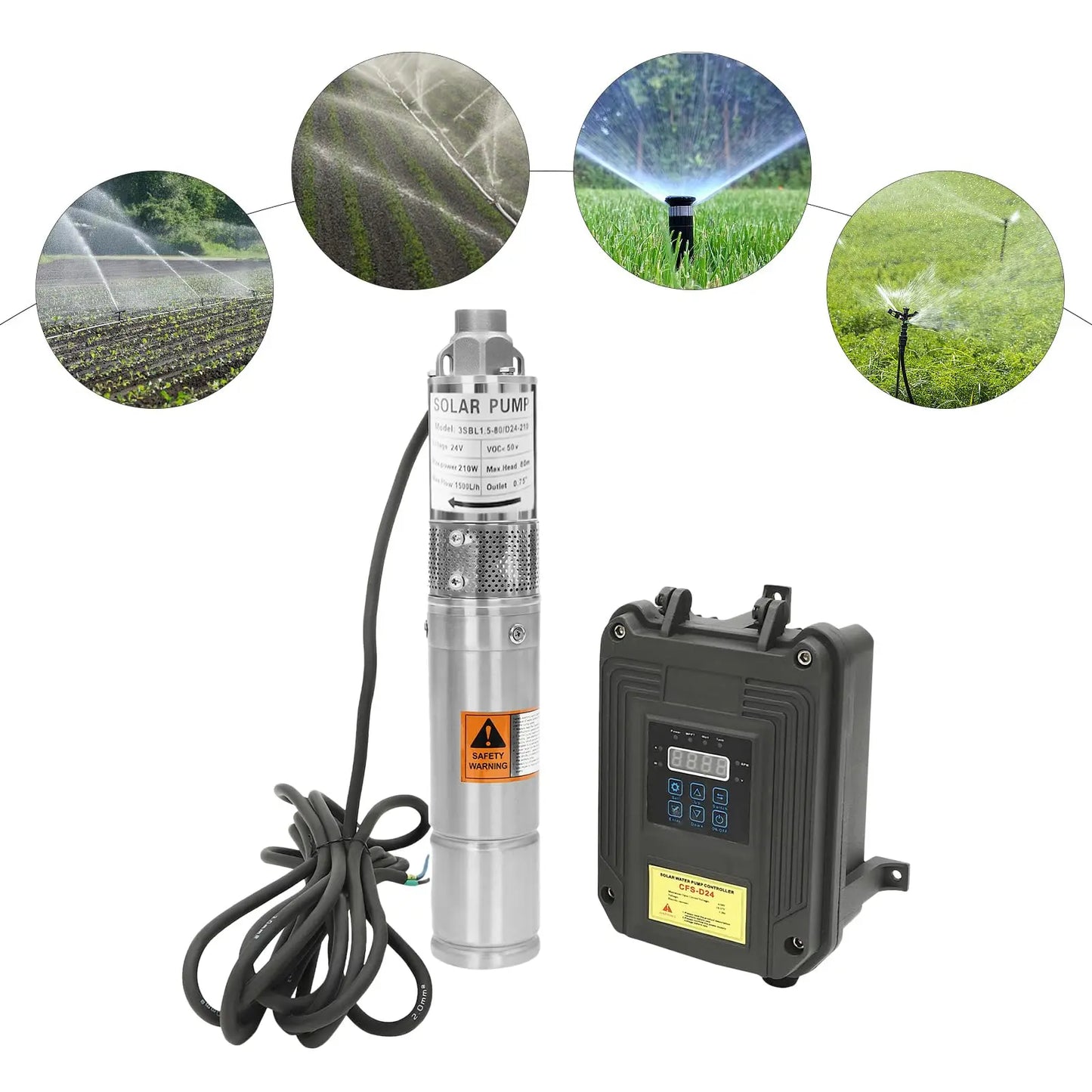 Industrial Deep Well Submersible Pump, Dc 24V 210W Solar Pump, Solar Pump with Mppt Controller, Deep Well Water Pump with 19.69F