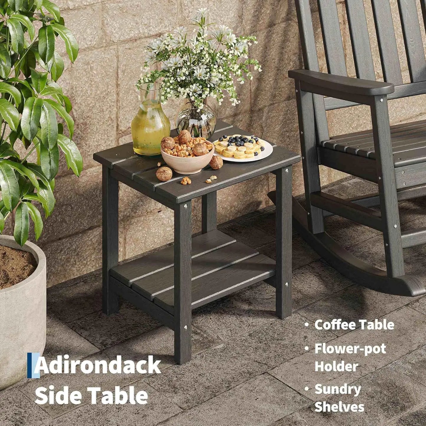 HDPE High Back Rocking Chair Set Outdoor Patio Porch All Weather Resistant w/ Side Table 2 Pcs, Customized