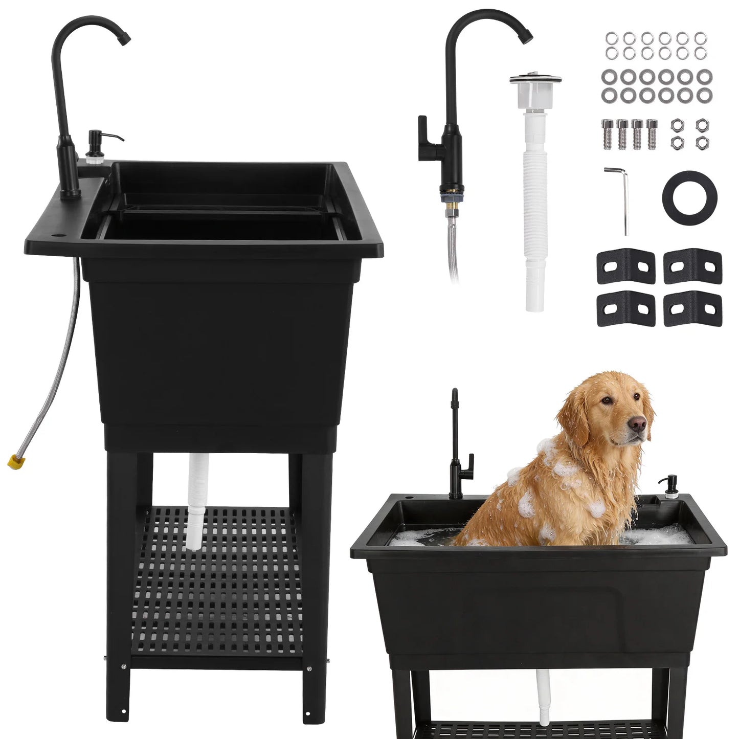 Freestanding Sink with Stainless Steel Faucet Soap Dispenser Outdoor Hand Washing Station for Washing Room Backyard Garden