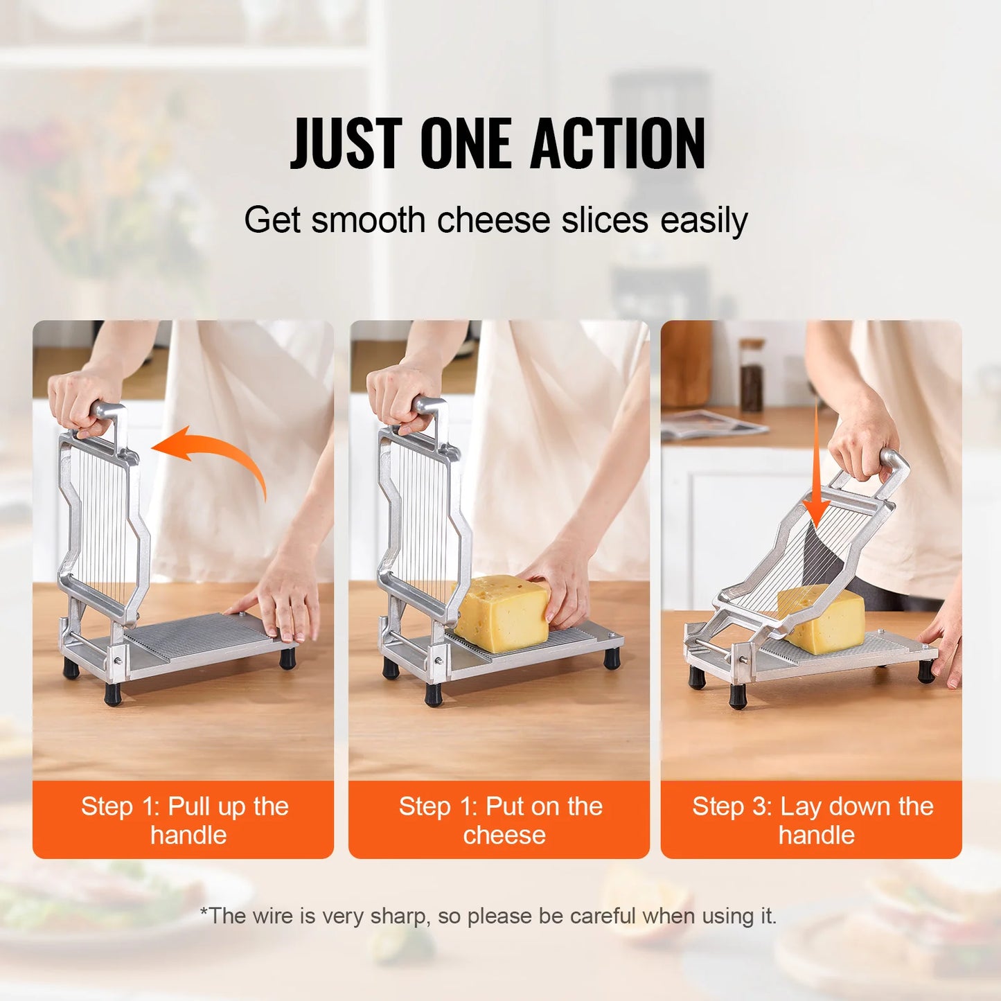 Cheese Cutter with Wire 0.39" & 0.78" Aluminum Alloy Commercial Cheese Slicer with 316 Stainless Steel Kitchen Cooking