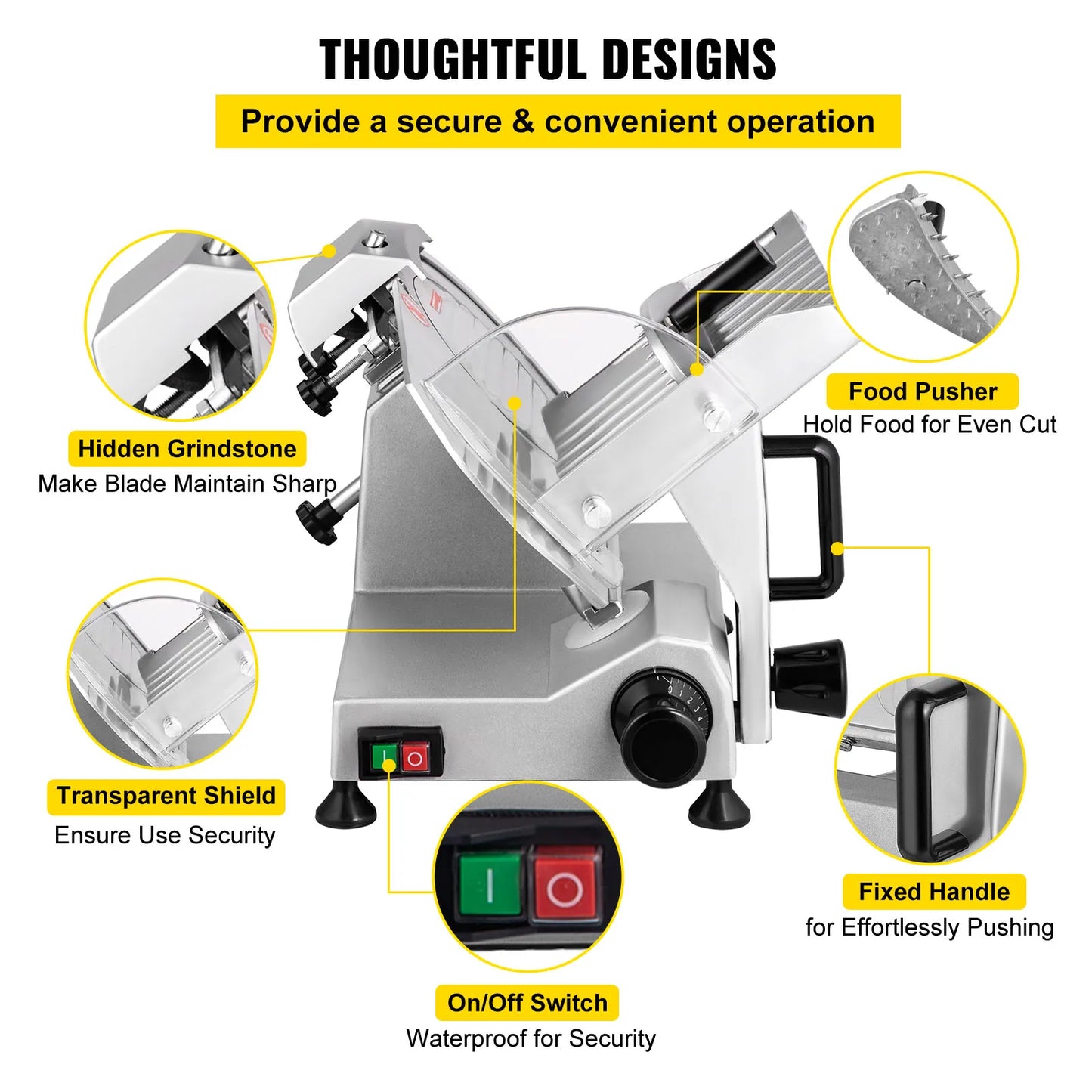 Meat Slicer 8/10inch Carbon Steel Blade Electric Deli Food Slicer Adjustable Thickness Commercial Home Cut Meat Cheese