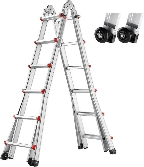 Telescoping A Frame Ladder, 20.5 FT Compact Aluminum Extension, Multi-Function Portable Collapsible RV, for Homework Stair