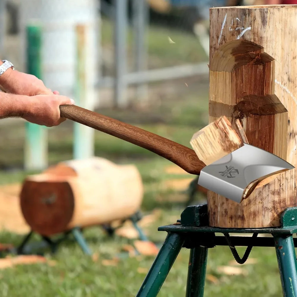 Professional Wood Splitting Axe, Wood Chopping Axe with Leather Sheath, Standing Ax, Tree Felling Ax, Springboard Ax