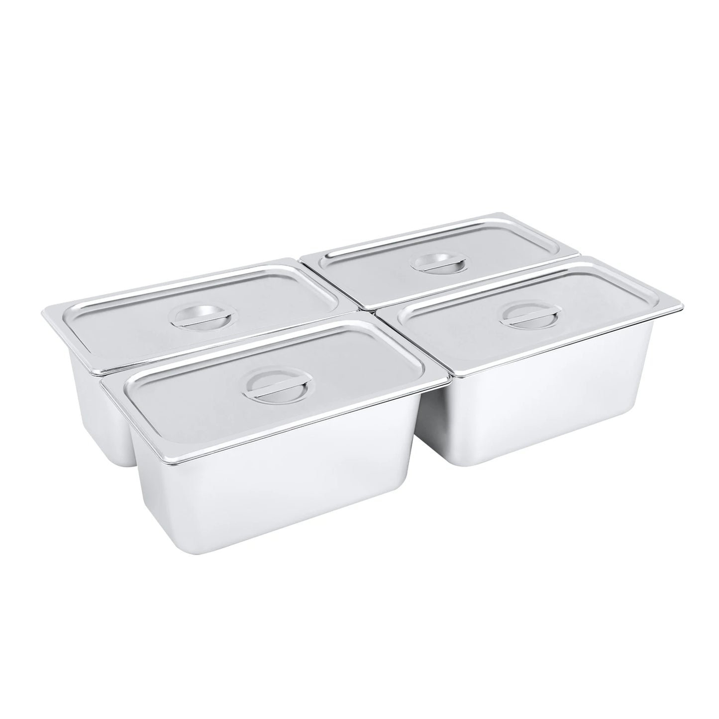 Steam Table Pan, 4-Pack 1/3 Size 6 Inch Steam Table Pans with Lids, 32.5x17.5x15cm Stainless Steel Food Pan