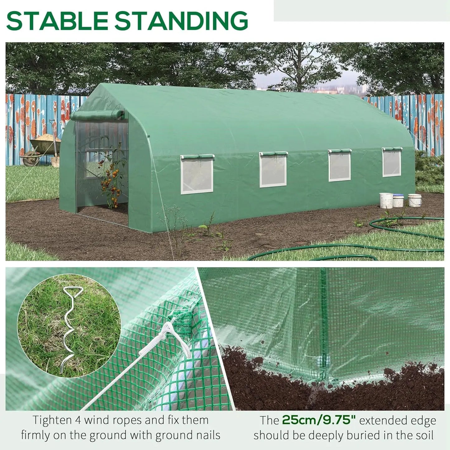 20x10x7ft Walk-in Greenhouse Tunnel w/ Zippered Mesh Door & 6 Windows Galvanized Steel Frame Garden Plant Hot House, Customized