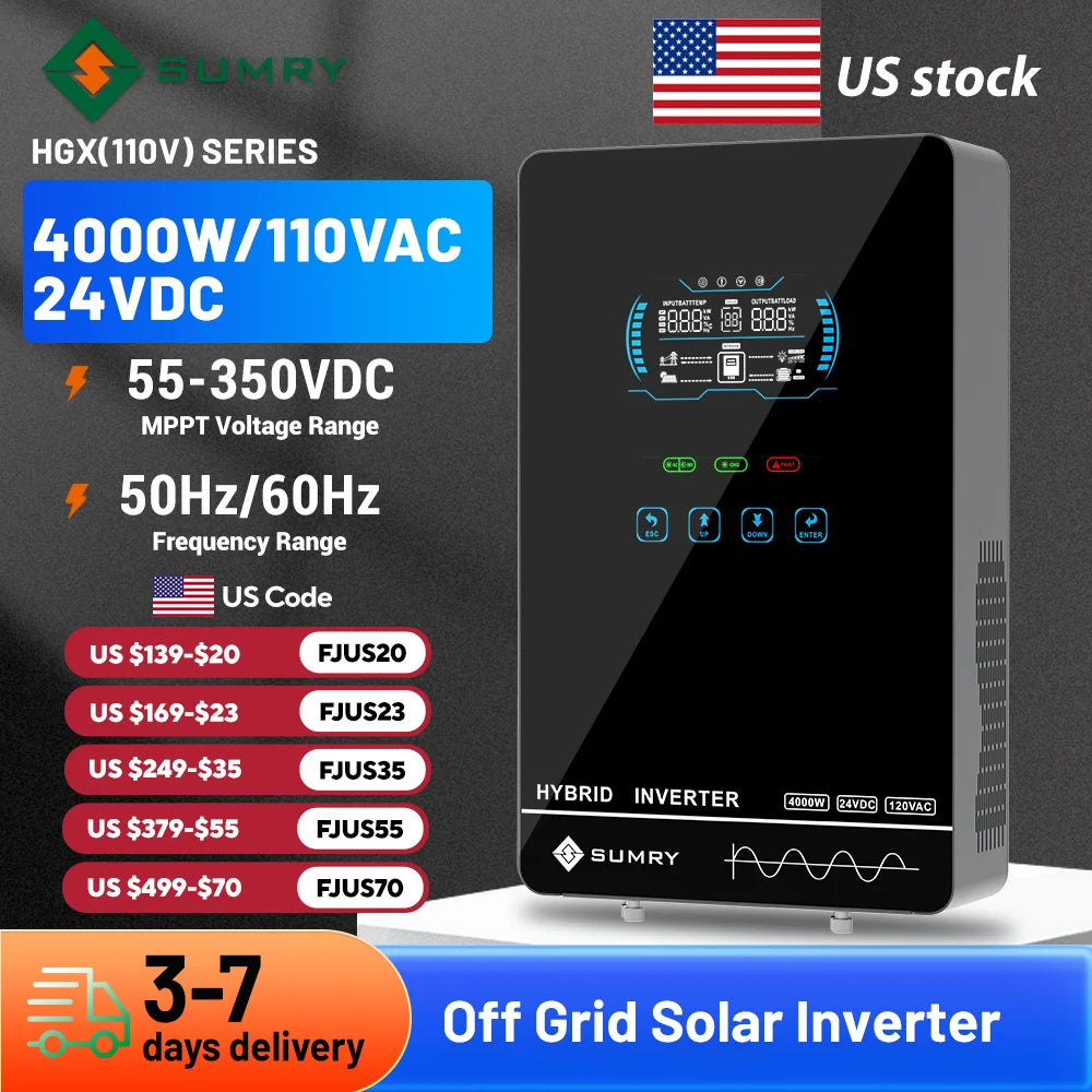 4KW 6KW 120V Off Grid Solar Inverter 24V 140A 5600W MPPT Charger Pure Sine Wave Home Inverter 6.25 Inch LCD Display