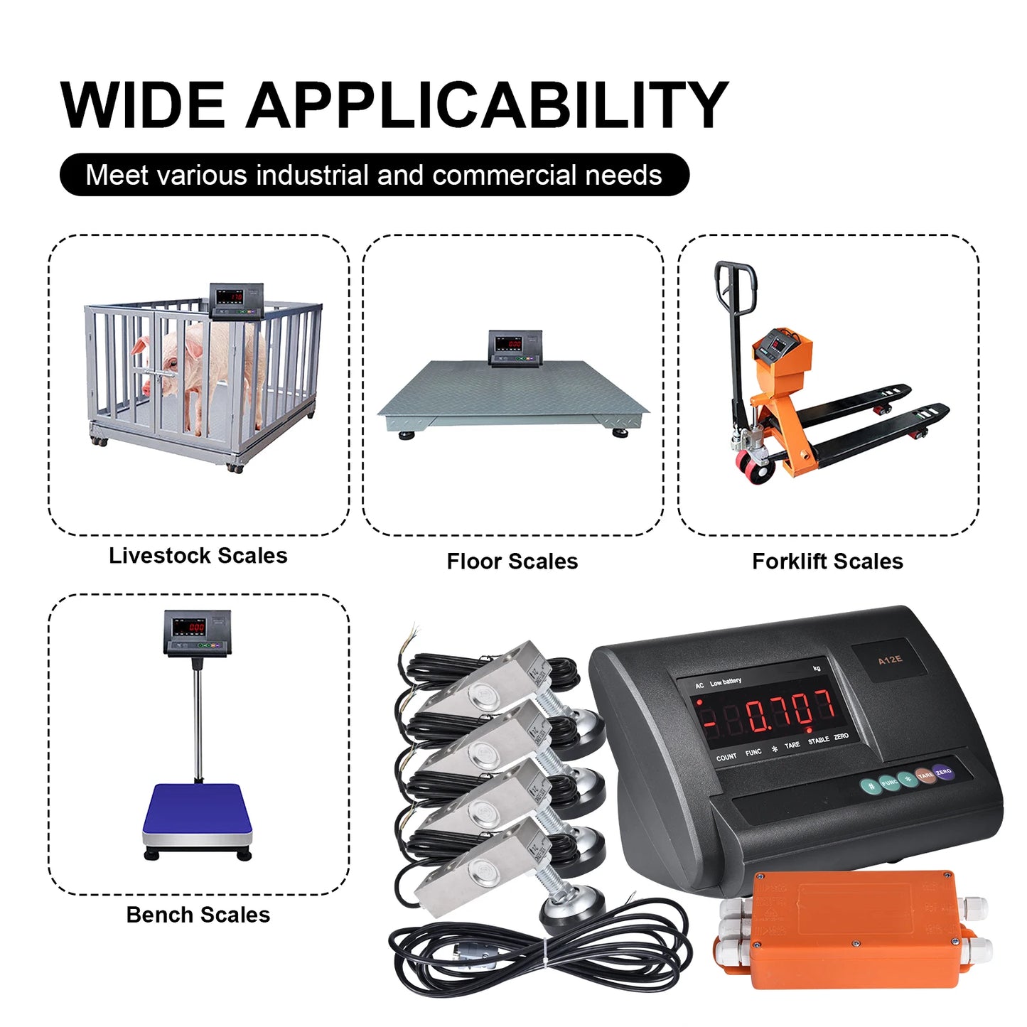 Livestock Scale | 10000lb Capacity Livestock Scale Kit | Precision Livestock Floor Scale Kit with 4 Two-Ton Sensors, Junction Box for Cattle Sheep Horse