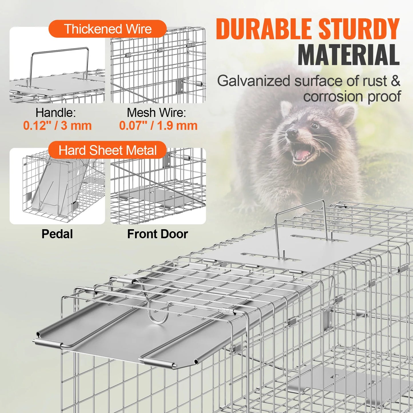 Live Animal Cage Trap Humane Cat Rodent Control Folding with Handle for Stray Cats Rabbits Squirrels Raccoons Groundhog