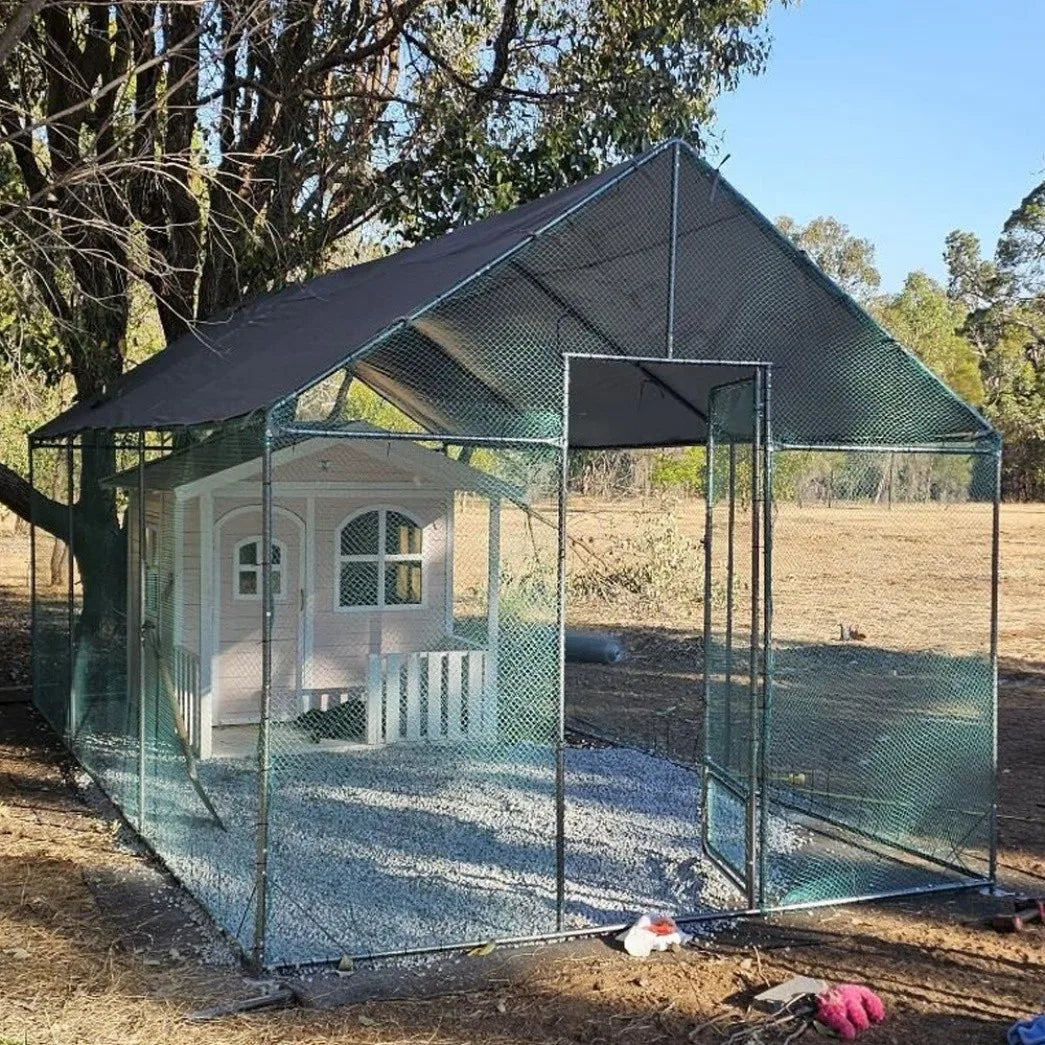 Large Walk-in Chicken Coop Walk-in Poultry Chicken Run Nylon Netting Metal Tubes Poultry Enclosure with Waterproof Anti-UV Cover and Security Door, Ideal for Rabbit, Duck, Backyard and Farm Yard