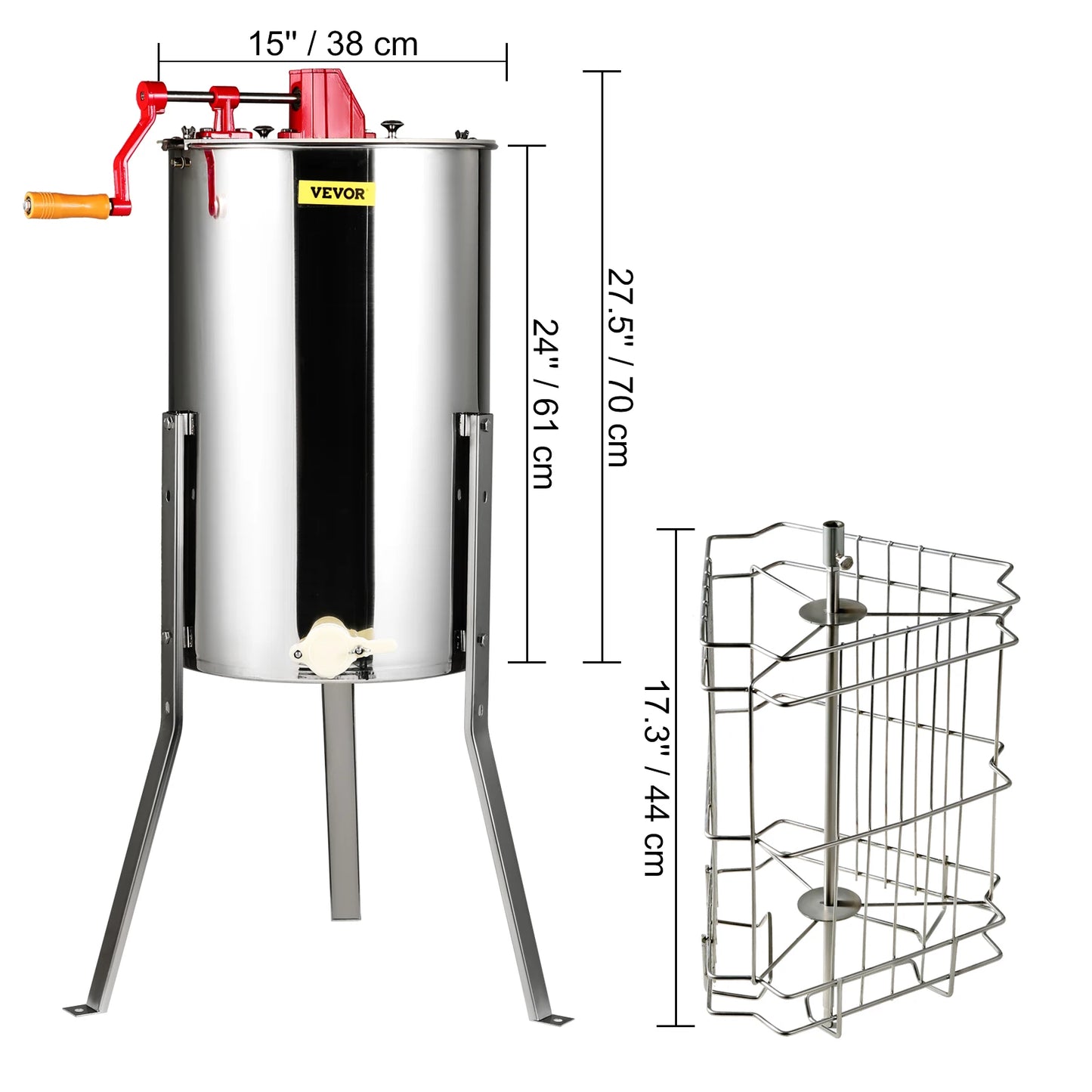 Manual Honey Stainless Steel Beekeeper Extractor Honeycomb Drum Spinner with Lid Adjustable Apiary Centrifuge Equipment