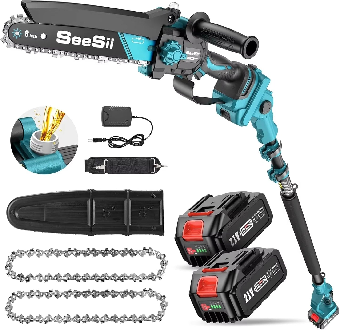 2-IN-1 Brushless Pole Saw 8'' Cordless Electric Saws 3500W with 2.7m Extension Pole Gardening Tool For 18V Battery pin