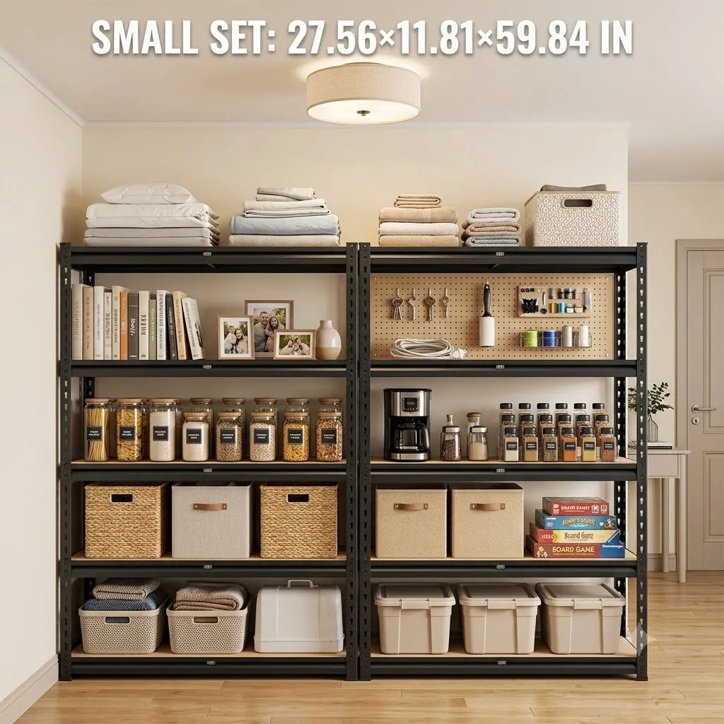 2 Pack Heavy Duty 5 Tier Storage Shelving Unit, Boltless Adjustable Metal Frame Wood Deck Storage Rack, 2 Sizes Available, Garage Basement Warehouse Organizer Rack