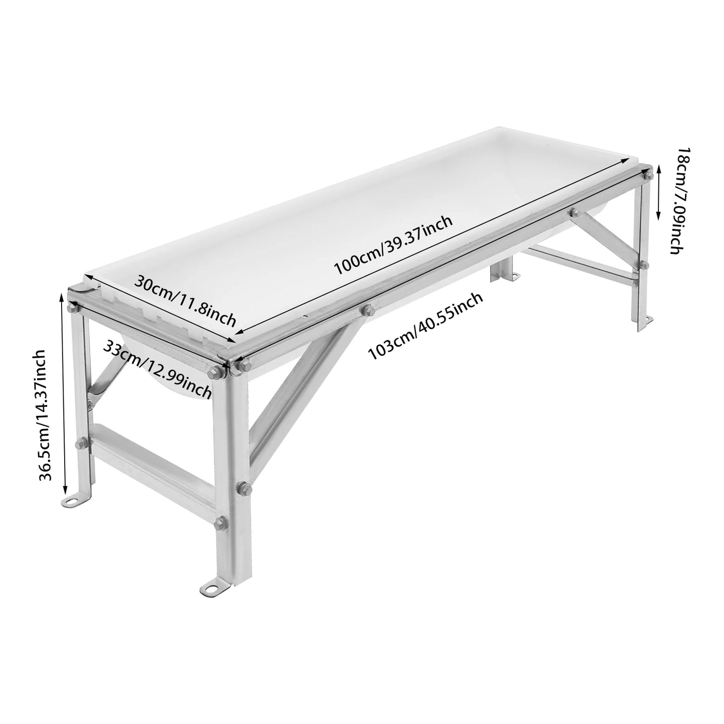 35L Livestock Feed Trough 100x30x18cm Cows Sheep Feeder with Stand Large Capacity Feeding Tool for Farms, Yards, Sheep Barns, etc White/Black