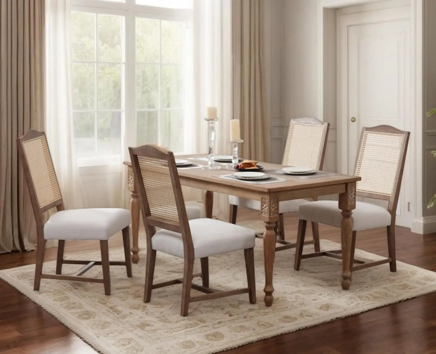 Farmhouse Dining Chairs Set of 4 Upholstered Dining Room Chairs with Wood Legs and Nailhead Trim Mid Century Modern, Customized