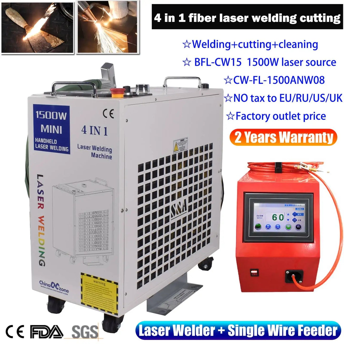 1500W BWT 4-in-1 Fiber Laser Welding Machine Industrial Laser Rust Remover Water Cooling Metal Cleaning Welding Cutting Welder