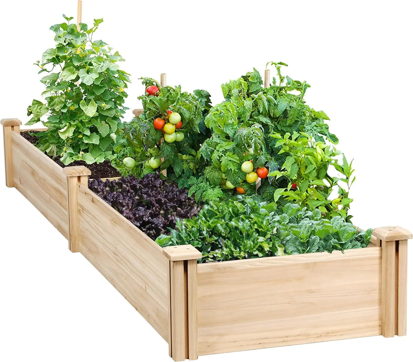 8x2ft Divisible Raised Garden Bed for Flowers Vegetables Herbs Outdoor Planting Planter Box Natural Wood